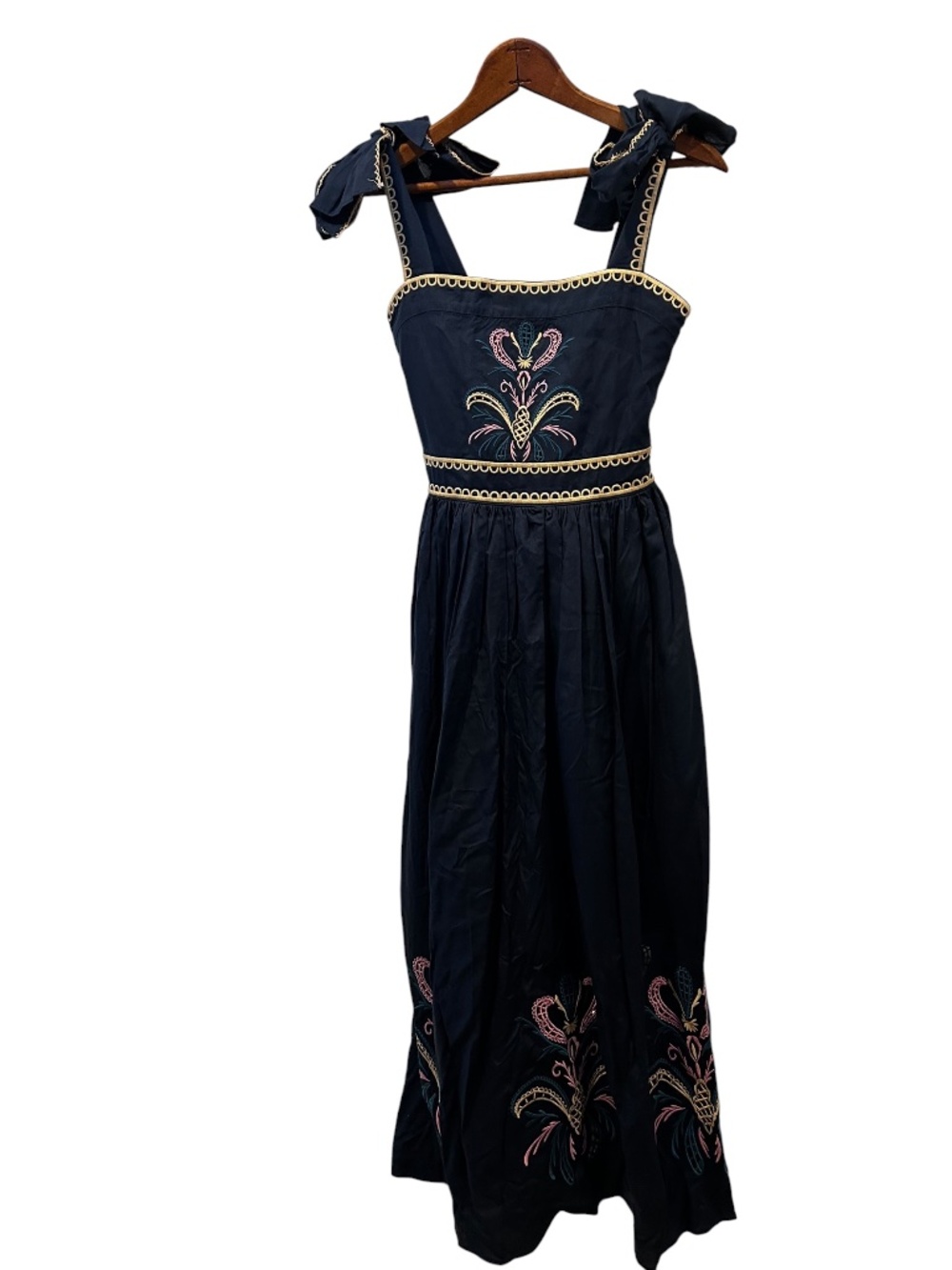 Lug von Siga blue embroidered flowers cotton jumper dress 36 S